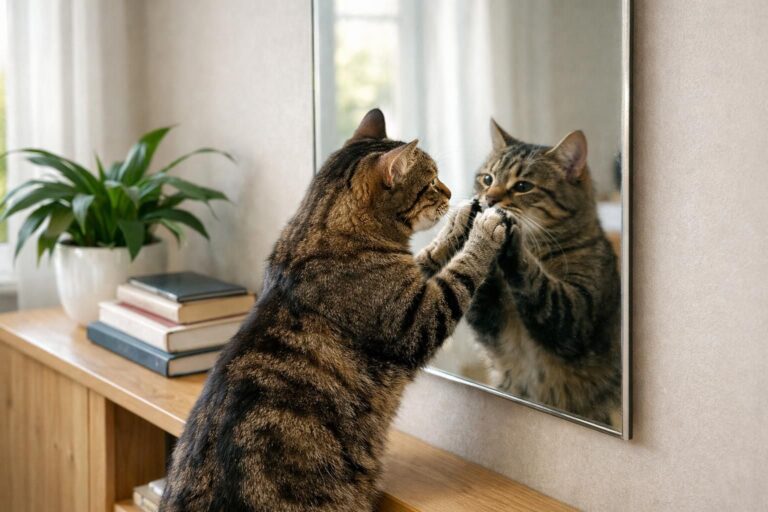 Pourquoi votre chat gratte le miroir : comprendre ce comportement étrange