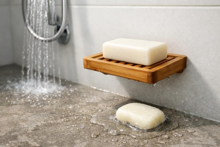 Pourquoi votre pain de savon fond trop vite dans la douche : l&rsquo;astuce simple du porte-savon